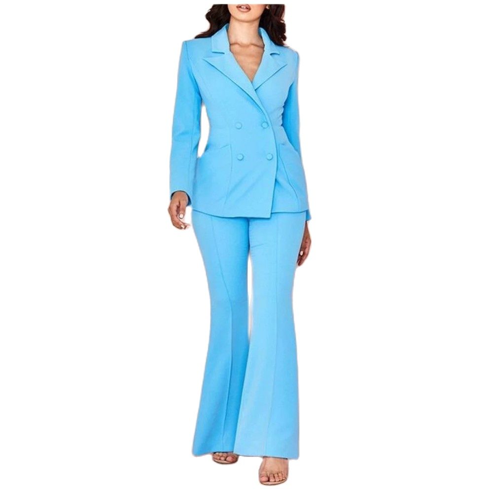 Traje azul cielo para mujer, 2 piezas, blazer de oficina, chaqueta, pantalón, traje a medida, conjuntos de ropa formal de trabajo 