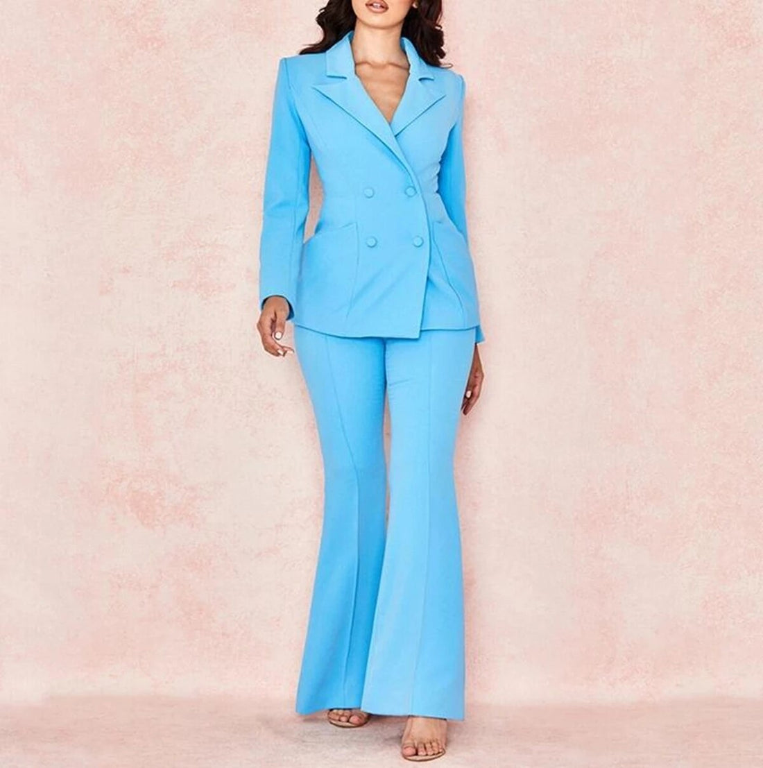 Traje azul cielo para mujer, 2 piezas, blazer de oficina, chaqueta, pantalón, traje a medida, conjuntos de ropa formal de trabajo 