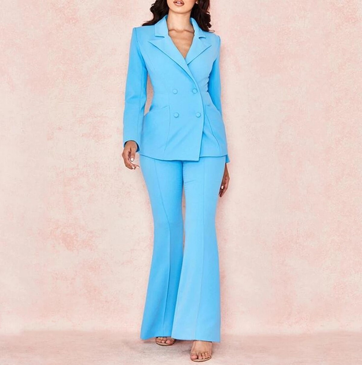 Traje azul cielo para mujer, 2 piezas, blazer de oficina, chaqueta, pantalón, traje a medida, conjuntos de ropa formal de trabajo 
