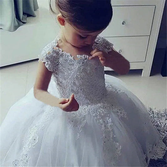 Girls Lace Floral Wedding Dress Sleeveless Princess Ball Gown Toddler Kids Bridal Party Dress