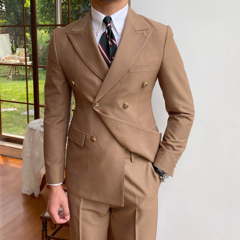 Smoking d'affaires slim fit, costume formel croisé britannique pour hommes, costume de smoking noir pour hommes, costume de marié pour hommes 