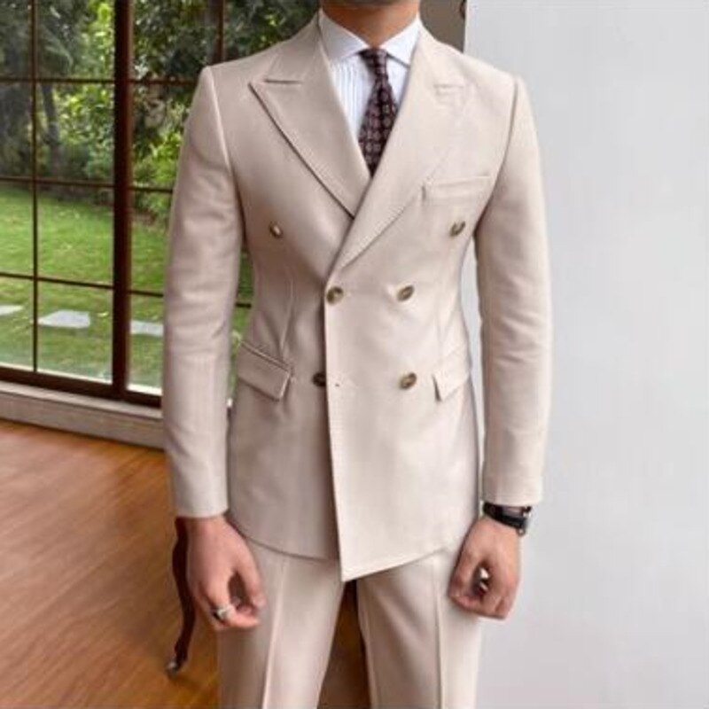 Esmoquin de negocios entallado de estilo británico, cruzado, para hombre, traje formal negro para fumar, traje de novio 