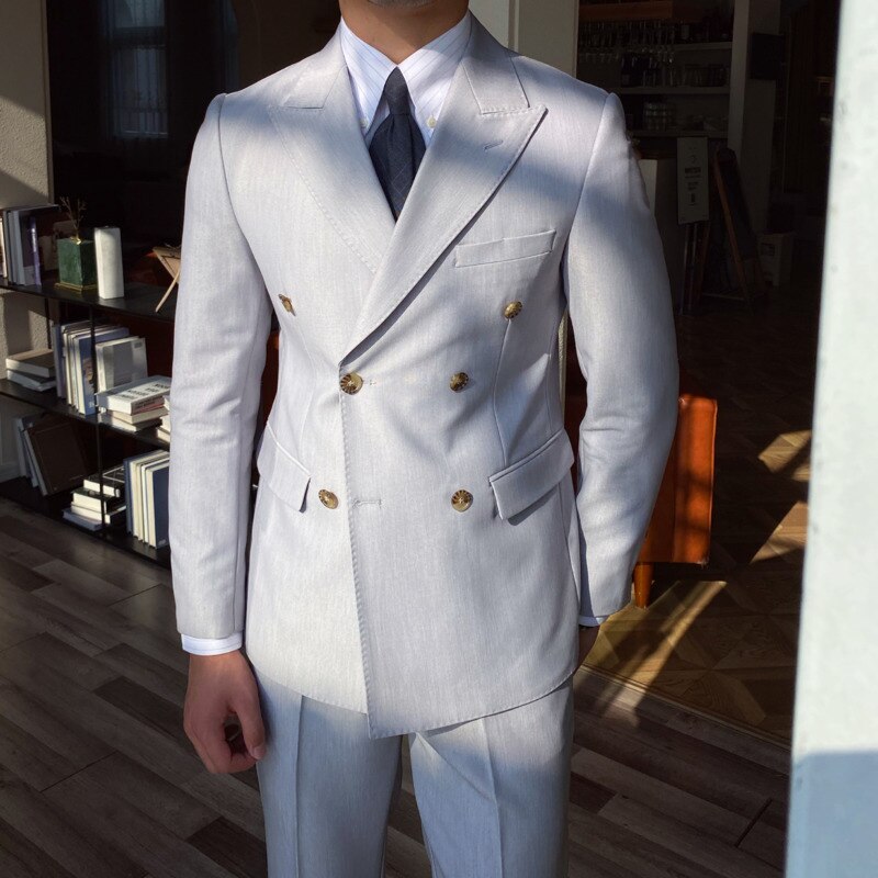 Esmoquin de negocios entallado de estilo británico, cruzado, para hombre, traje formal negro para fumar, traje de novio 