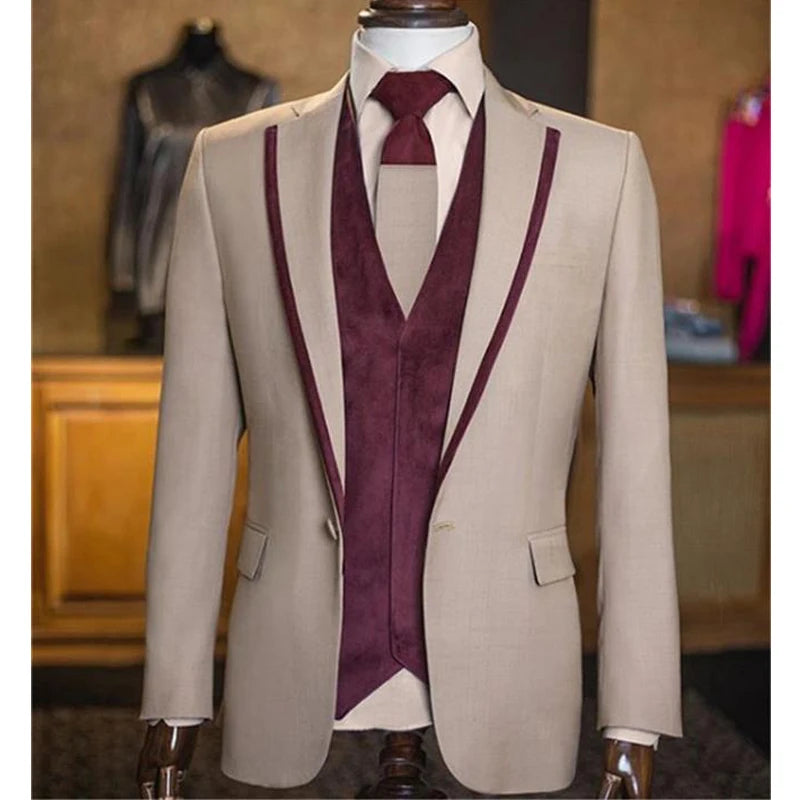 Costume 3 pièces pour homme, coupe cintrée, formel, pour bal de promo, mariage, smoking, revers cranté, blazer, mode, veste, pantalon, gilet