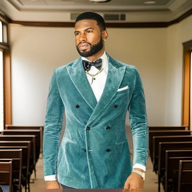 Costume de mariage coupe cintrée pour homme, smoking croisé, bal de promo, garçons d'honneur, Erno, 2 pièces, revers en pointe, blazer en velours