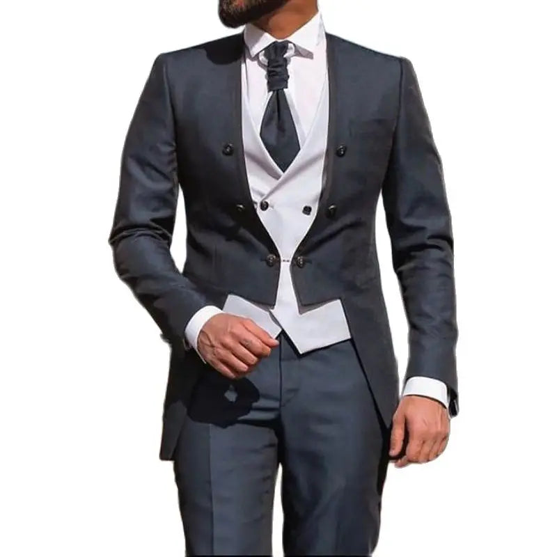 Slim Fit Men Suits with Double Breasted Coat 3 Pieces Groom Tuxedo for Wedding Italian Style Jacket Vest Pants