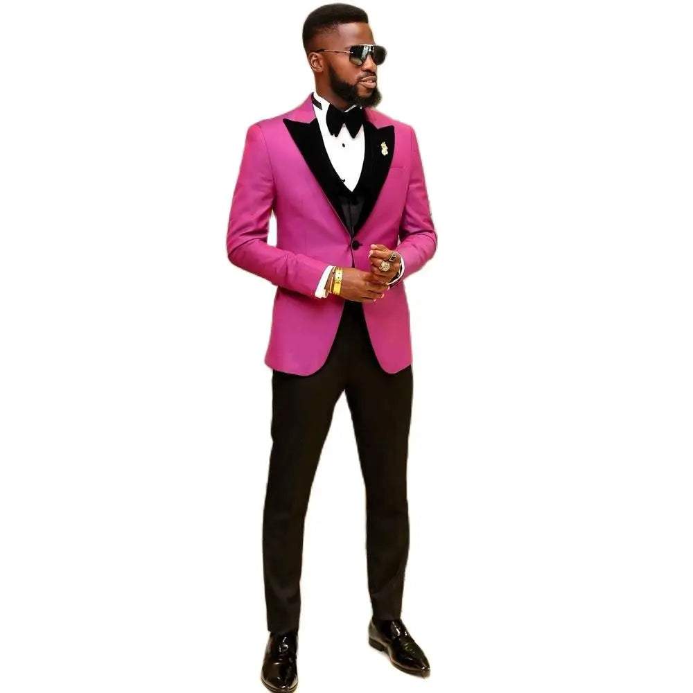 Costume homme coupe slim, ensemble blazer à un bouton, veste, gilet et pantalon, revers pointu, 3 pièces
