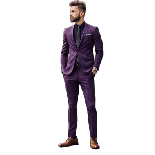 Slim Fit Purple Men's Suits Bespoke Blazer Single Breasted Peak Lapel Skinny Male Clothing High Quality 2 Piece Jacket Pants Set