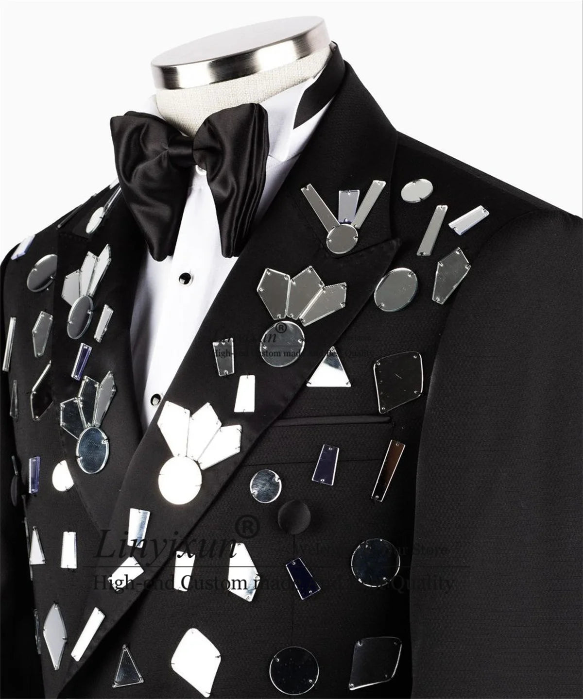 Costume 2 pièces pour homme, smoking argenté avec perles et miroir, coupe slim, pour marié, bal de promo