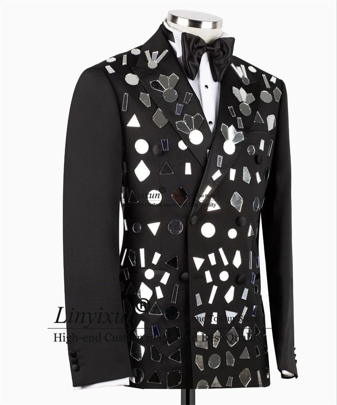 Esmoquin decorado con espejo plateado para hombre, trajes de boda para novio, conjuntos de 2 piezas, blazer ajustado para graduación, traje para hombre