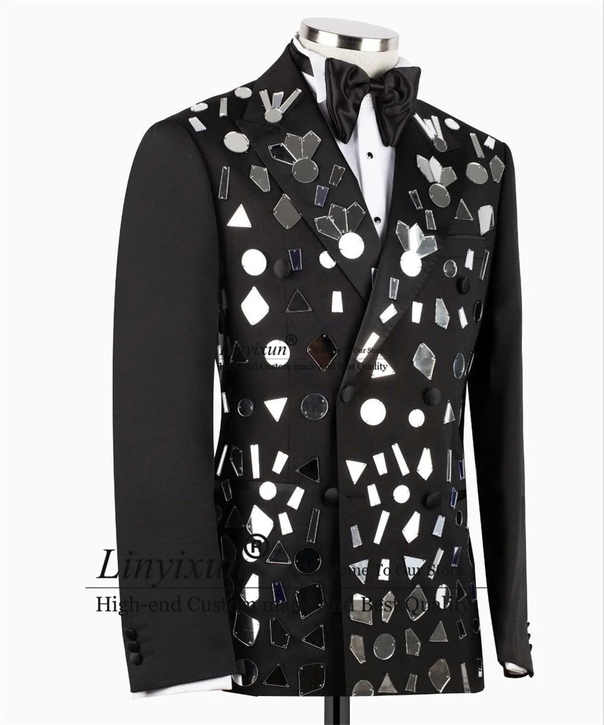 Costume 2 pièces pour homme, smoking argenté avec perles et miroir, coupe slim, pour marié, bal de promo