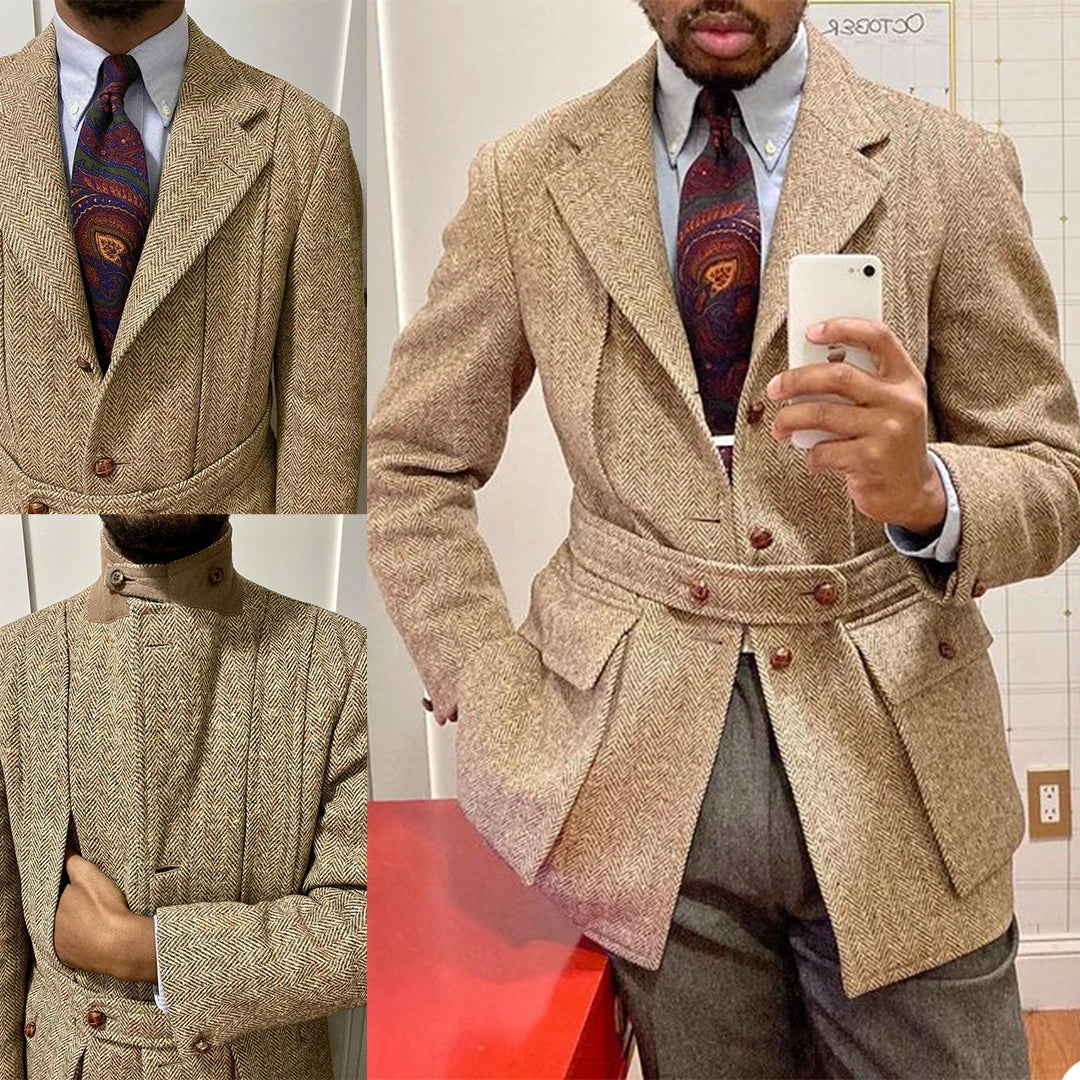 Smart Casual Men Tuxedos Custom Made Handsome With Belt Blazer Business Wedding Party Groom Suit Coat 1 Piece