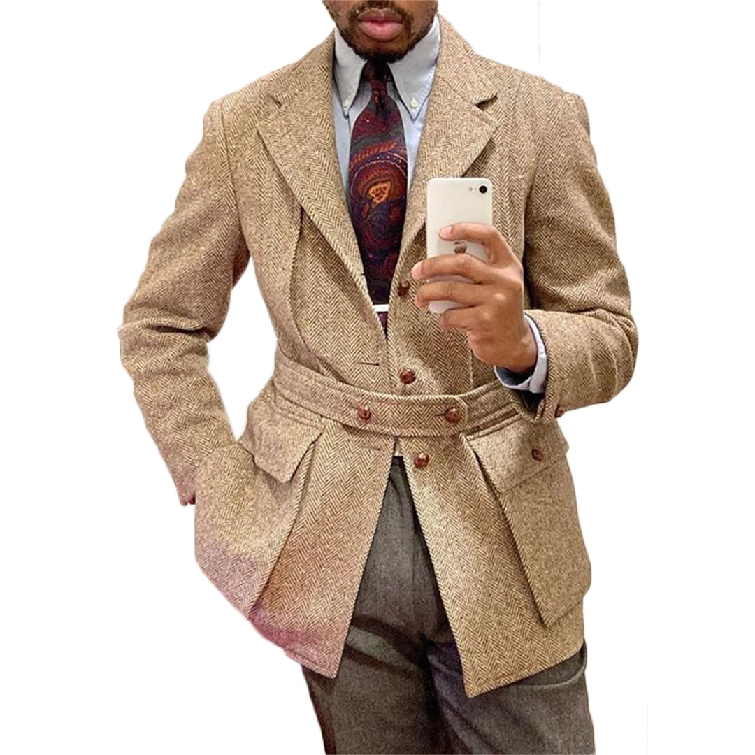 Smart Casual Men Tuxedos Custom Made Handsome With Belt Blazer Business Wedding Party Groom Suit Coat 1 Piece