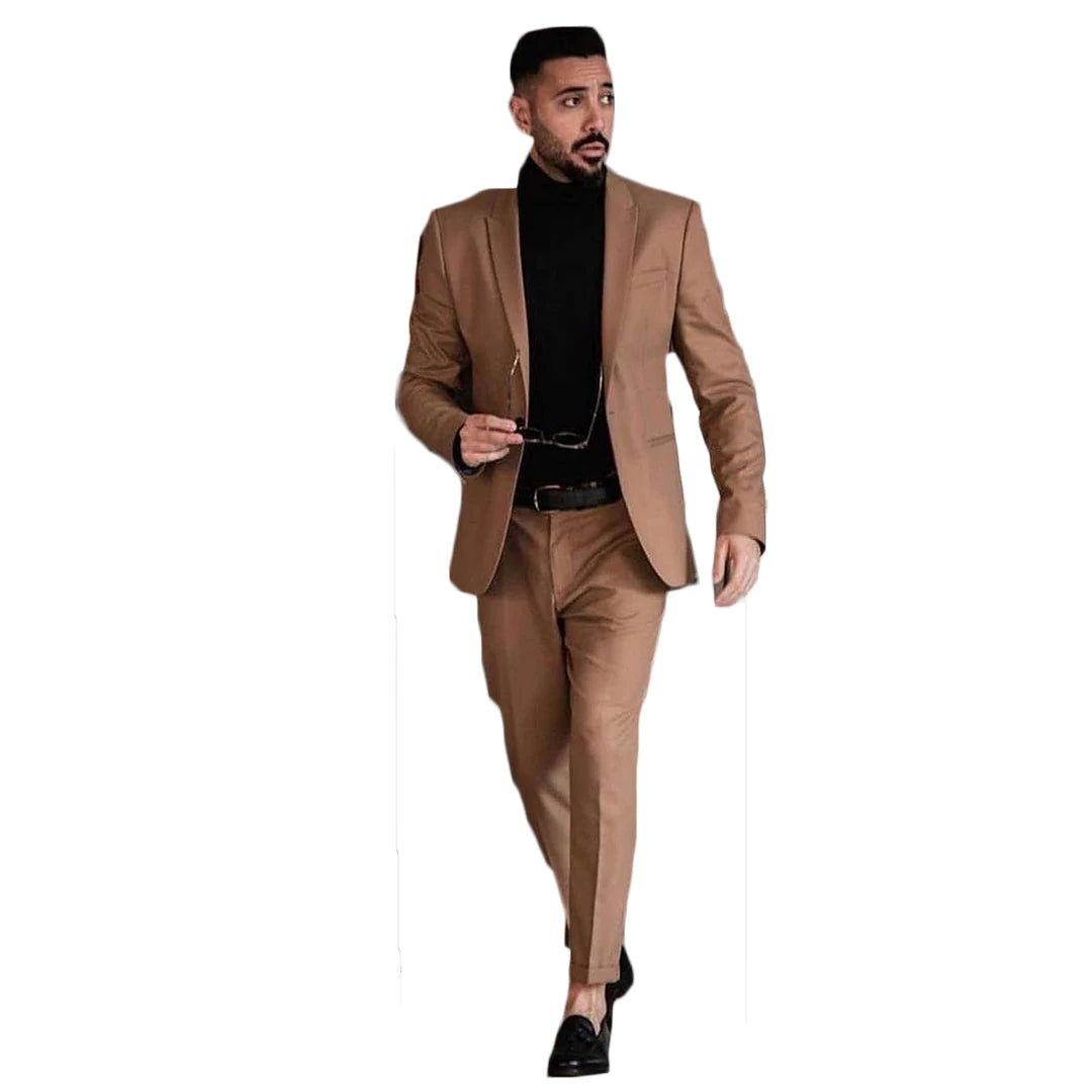 Smart Casual Men Tuxedos Custom Made Peaked Lapel One Button Pocket Suits Handsome Business Party Prom Blazer 2 Piece Set