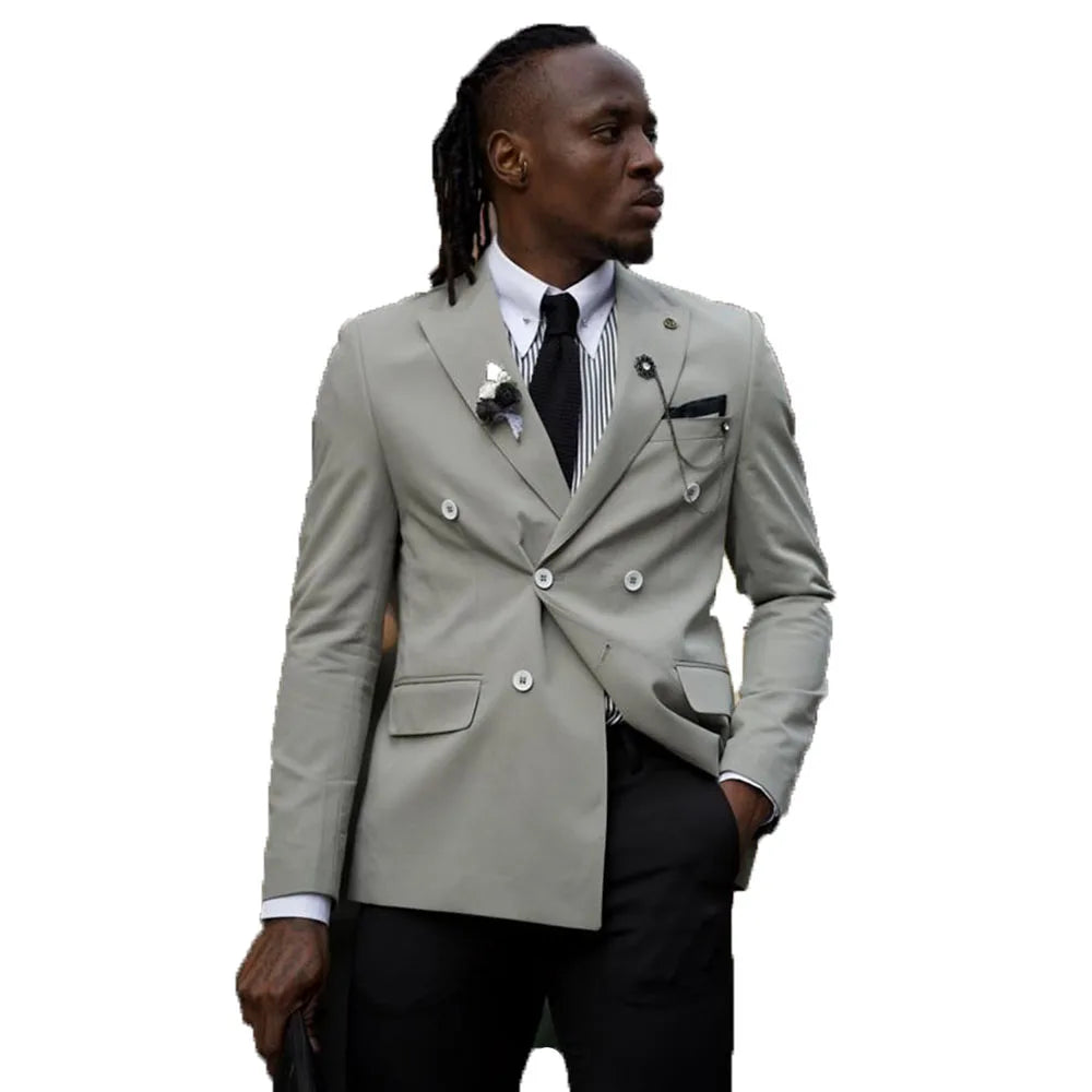 Trajes grises informales elegantes para hombre, de 2 piezas, con botonadura sencilla, chaqueta y pantalón negro, ropa masculina para uso diario, oficina, banquetes y conjuntos de blazer.