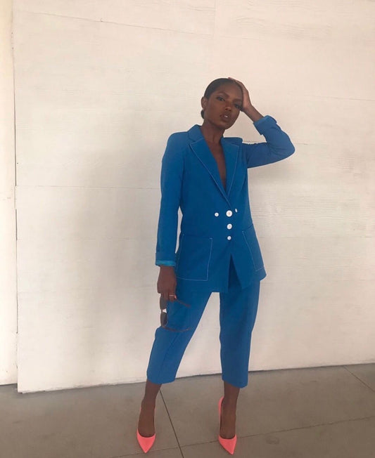 Ensemble 2 pièces décontracté et surdimensionné pour femme, couleur unie, blazer, pantalon, veste à manches longues, manteau ample 