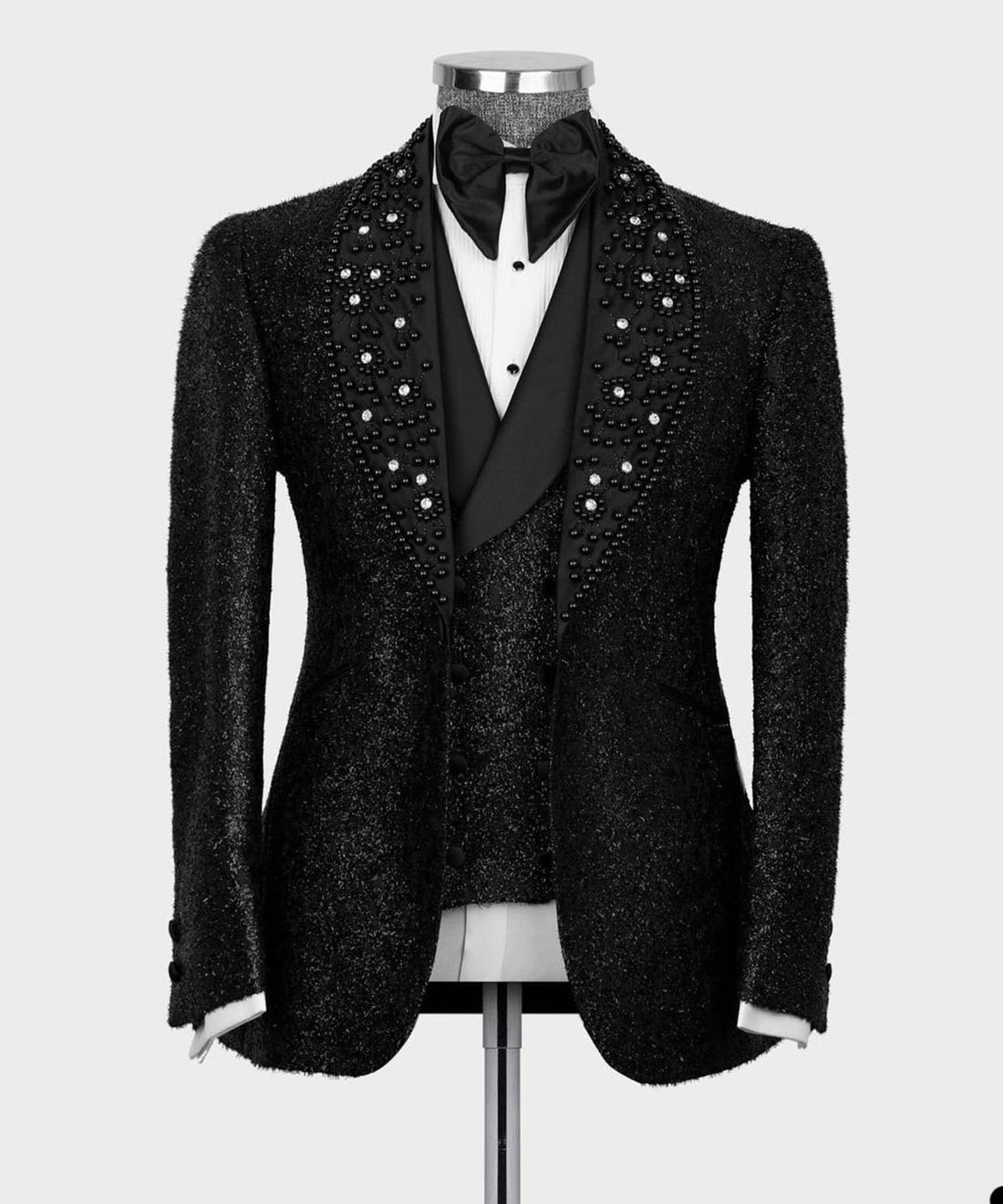 Costume homme noir scintillant 2 pièces blazer pantalon un bouton paillettes perles mariage marié travail tenue fête décontracté sur mesure 