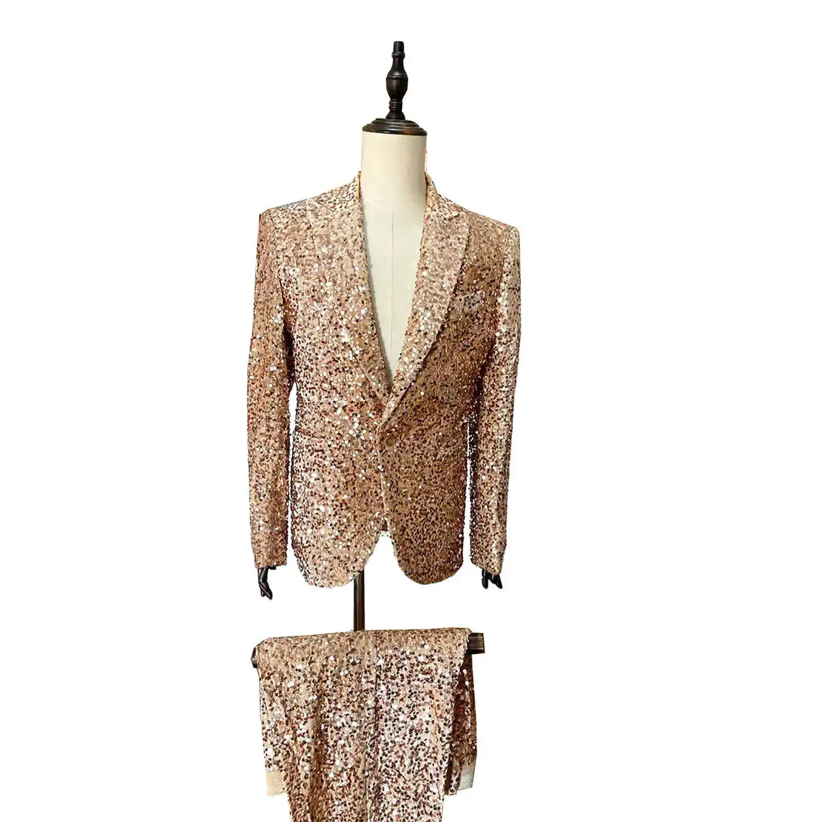 Sparkling Men's Suit 2 Pieces Blazer Pants Bow Collar Single Breasted Buckle Traveling Work Wear Wedding Prom Costume
