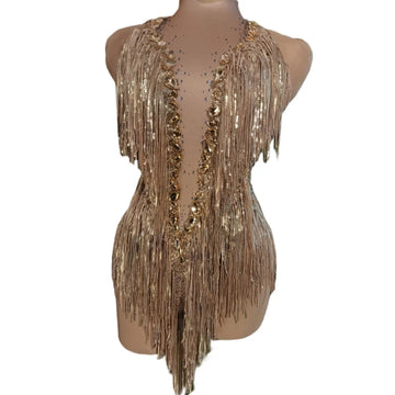Body à franges et cristaux scintillants, justaucorps sexy à pompons, costume de danse jazz une pièce, vêtements de scène, vêtements de spectacle pour danseuse 