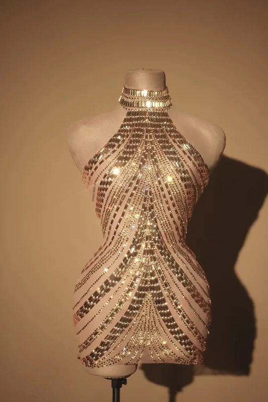 Glamorous Rhinestone Bodycon Dress for Women - Sparkly Stage Performance Gown, Perfect for Prom, Birthday Parties, and Night Out Events