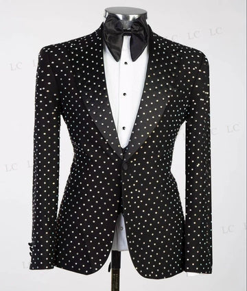 Costume smoking 3 pièces noir élégant et scintillant pour homme avec cristaux perlés, parfait pour les mariages, les fêtes et les événements spéciaux