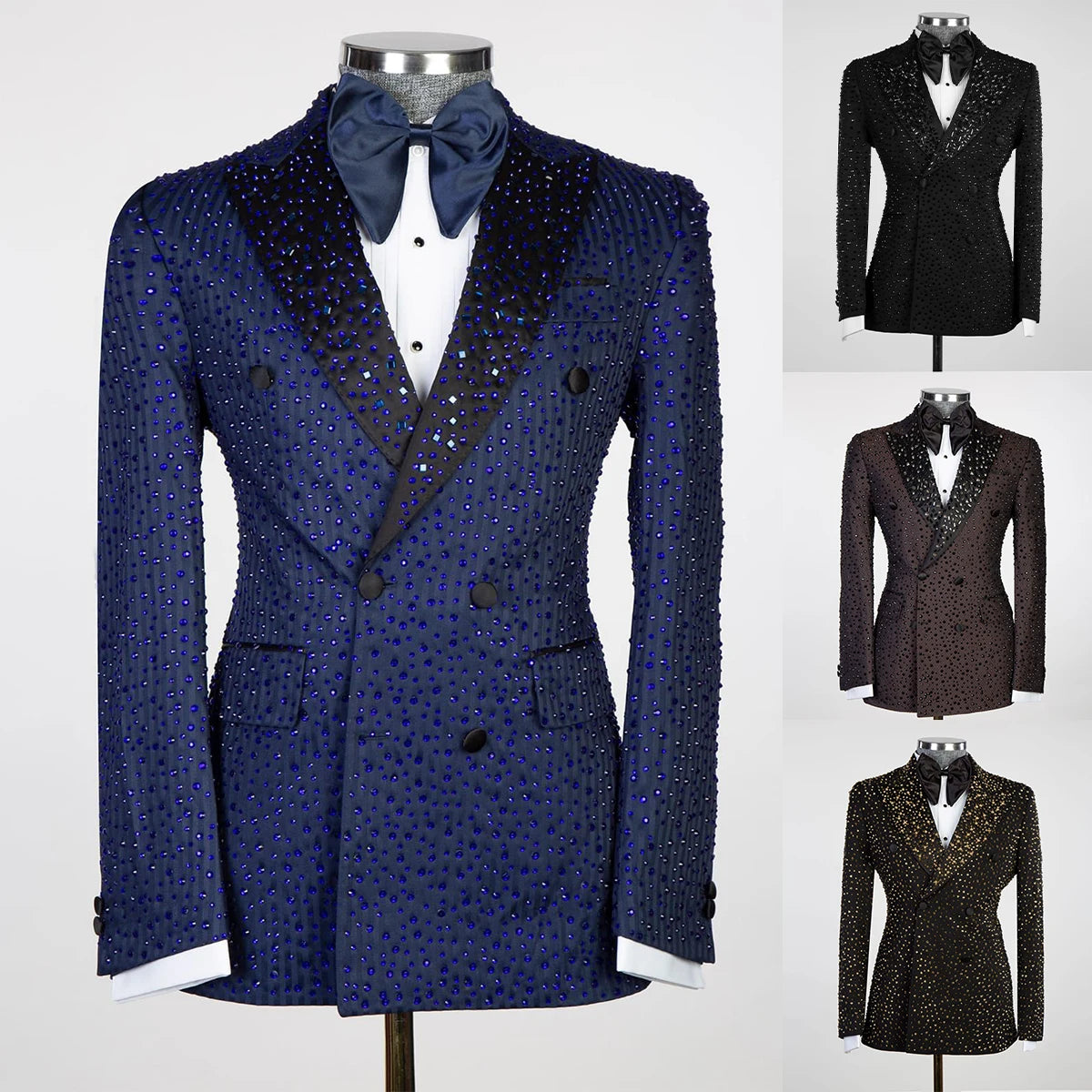 Costume de mariage scintillant pour homme, smoking à revers pointus, perles et cristaux, 2 pièces (blazer + pantalon), pour bal de promo, soirée, sur mesure