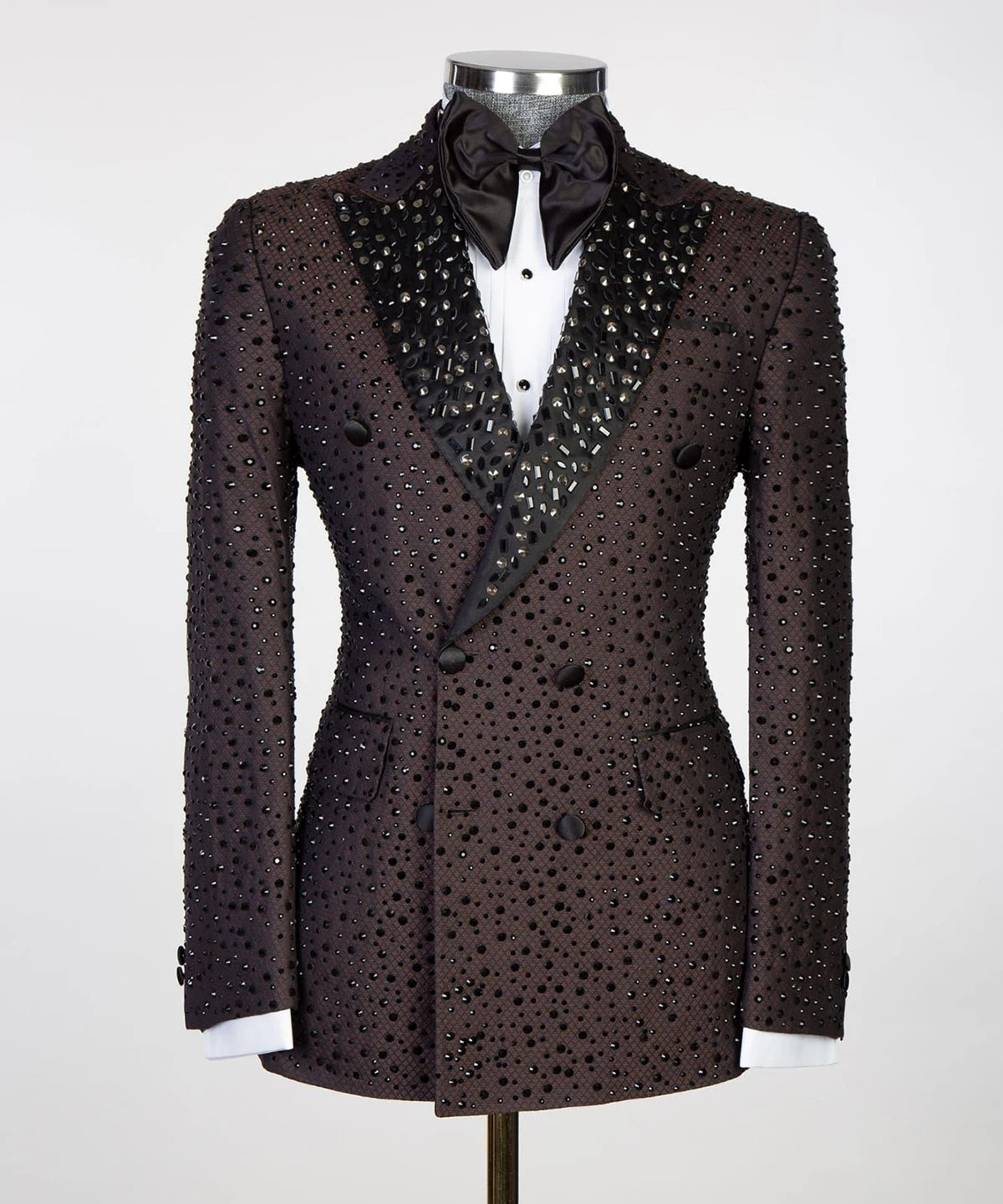 Sparkly Men Wedding Suits Peaked Lapel Tuxedos Beads Crystal 2 Pcs (Blazer+Pants) Prom Evening Party Custom Made
