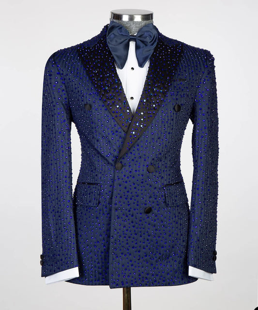 Costume de mariage scintillant pour homme, smoking à revers pointus, perles et cristaux, 2 pièces (blazer + pantalon), pour bal de promo, soirée, sur mesure