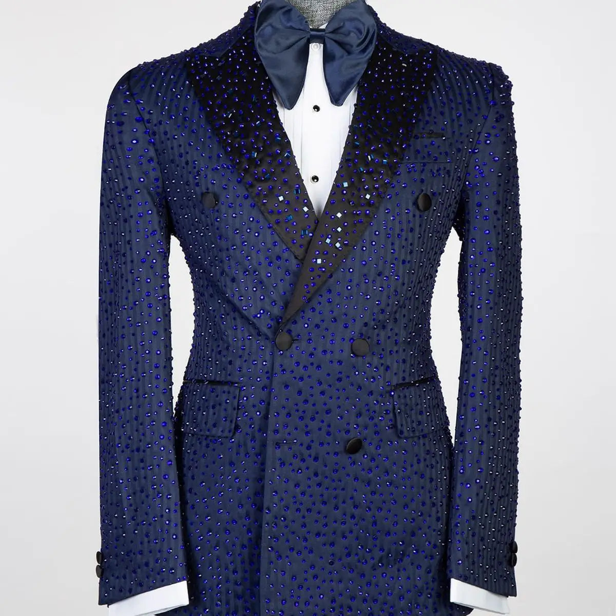 Sparkly Men Wedding Suits Peaked Lapel Tuxedos Beads Crystal 2 Pcs (Blazer+Pants) Prom Evening Party Custom Made