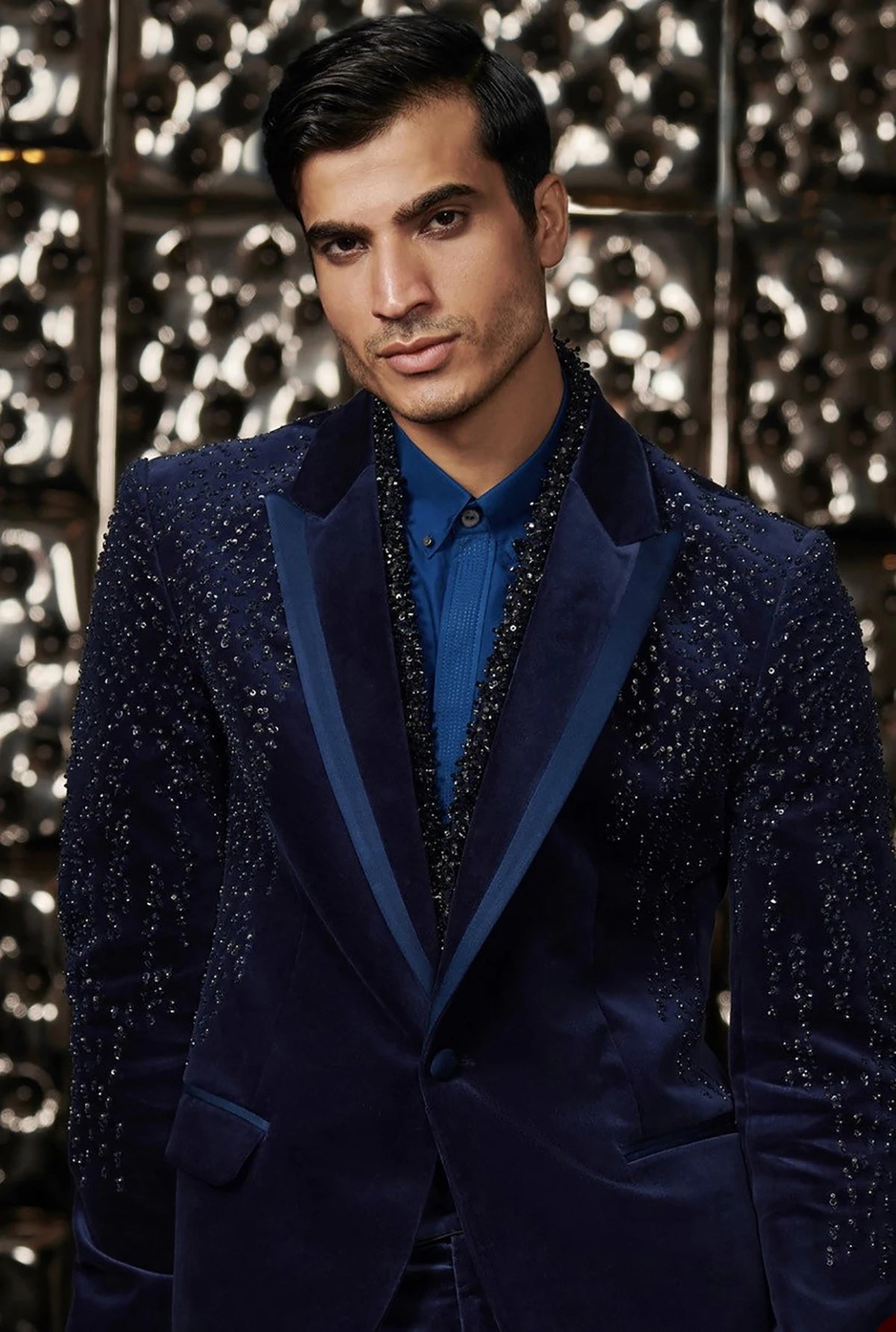 Trajes de boda brillantes para hombre, con lentejuelas y solapa de pico, para el novio, para el baile de graduación, personalizables, 2 piezas, chaqueta y pantalón. 