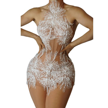Robe courte élégante en strass scintillants et perles pour soirée, mariage, bal, anniversaire, photographie 