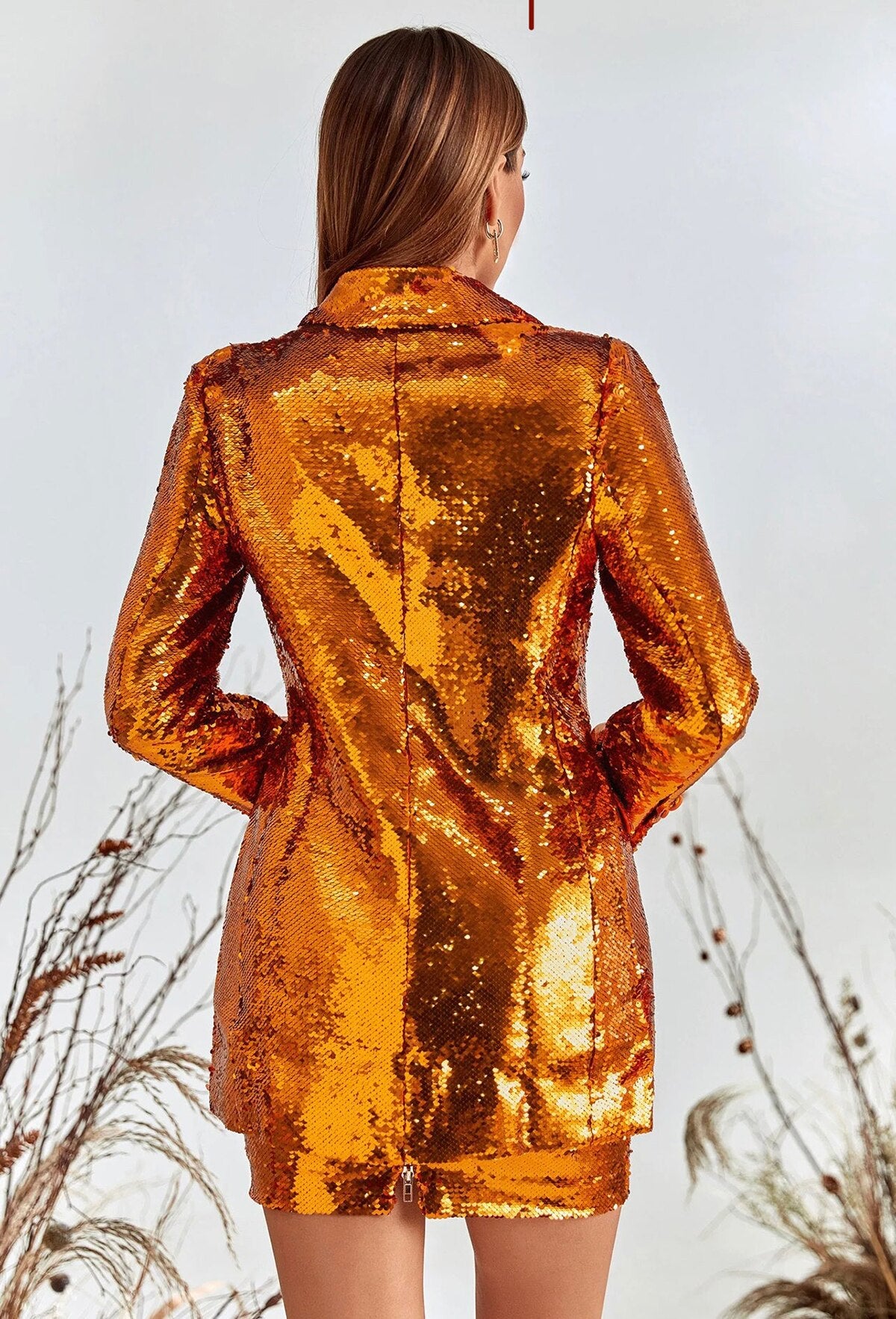 Sparkly Sequined Women Blazer Suits V Neck Evening Party Ladies Skirts For Wedding Loose Two Pieces