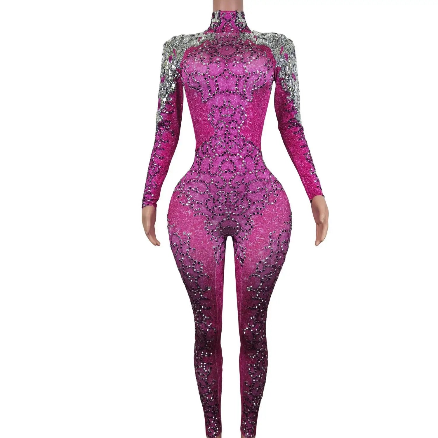 Combinaison de danse à manches longues et cristaux roses scintillants pour filles – Idéale pour les fêtes, les séances photo et les occasions spéciales 