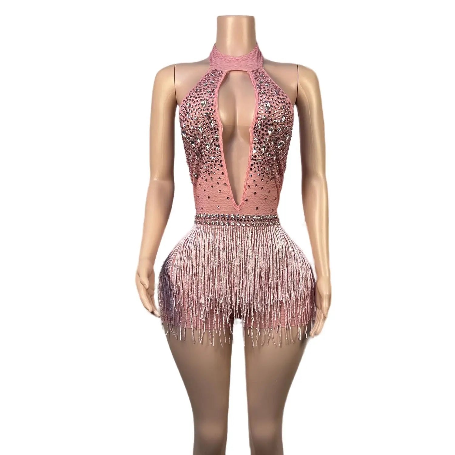 Dazzling Rhinestone Tassel Bodysuit for Nightclub Dance and Stage Performances – Backless Party Outfit for Female Singers and Performers