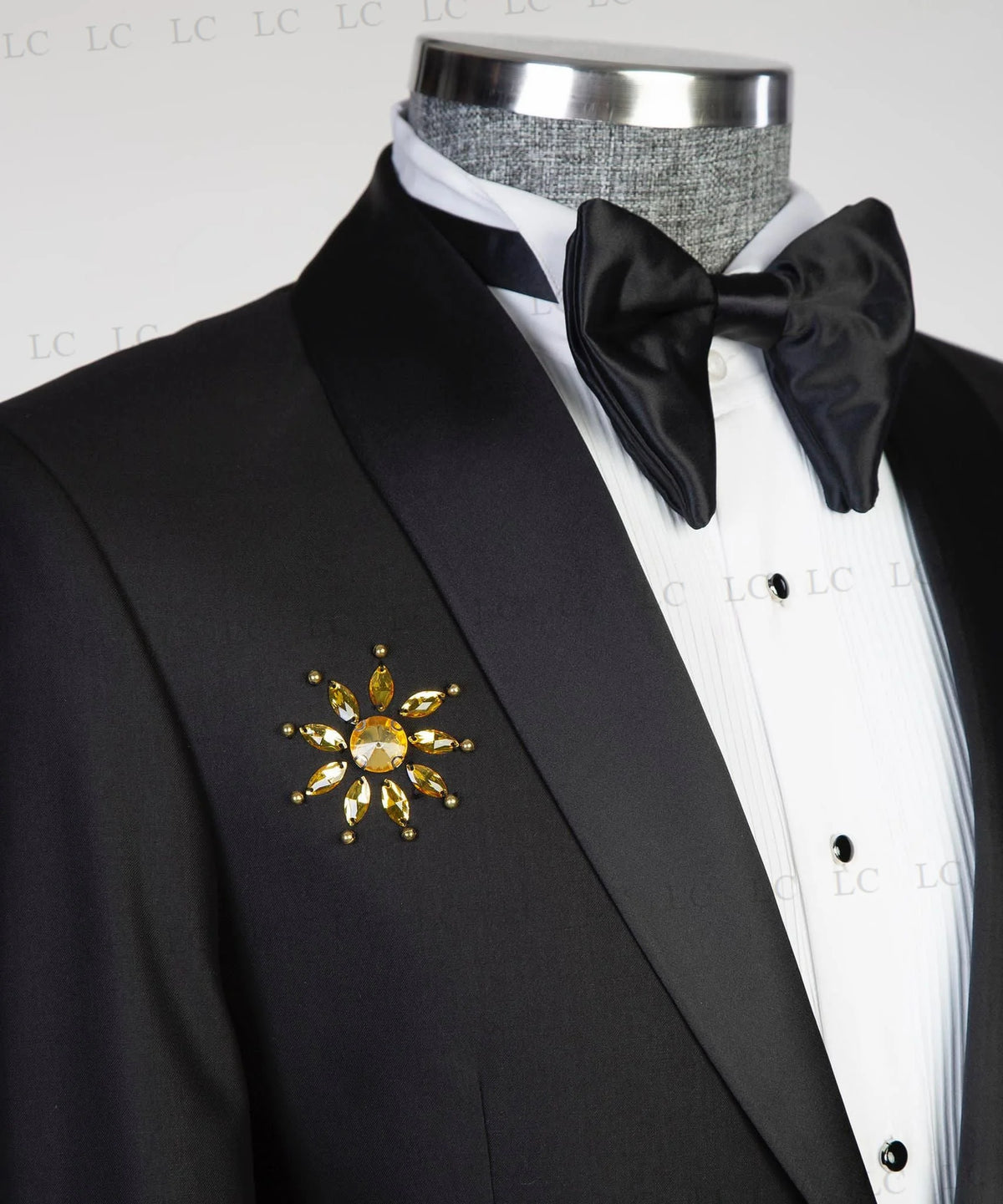 Black Men's 2-Piece Suit with Gold Beaded Accents, Tailored Blazer and Pants for Prom and Weddings, Plus Size