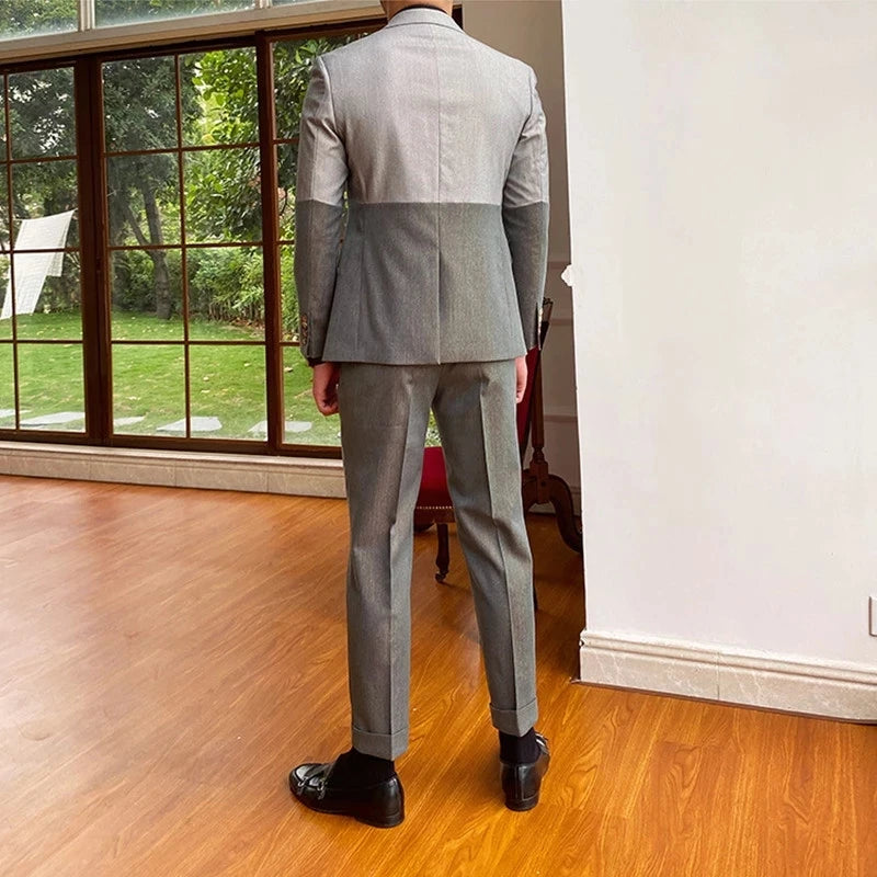 Trajes de hombre de patchwork gris especial, corte entallado, 2 piezas, solapa con muesca, para boda, novio, graduación, chaqueta y pantalón de diario hechos a medida.