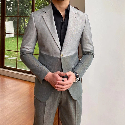 Special Grey Patchwork Men Suits Slim Fit 2 Piece Notch Lapel Wedding Groom PromCustom Made Daily Wear Blazer Jacket+Pant