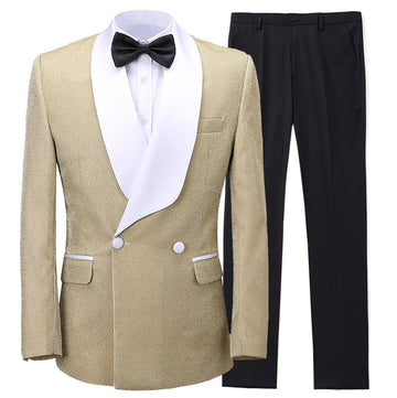 Shiny Men's Suit Double Breasted 2 Pieces Slim Fit Shawl Lapel Costume Homme Terno Prom Tuxedos Wedding (Blazer+Pants)