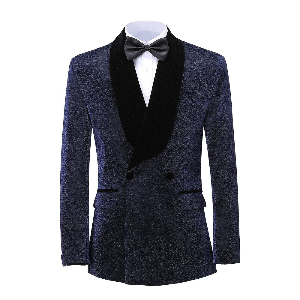 Costume homme brillant croisé 2 pièces coupe slim avec revers châle, smoking de bal, mariage (blazer + pantalon) 