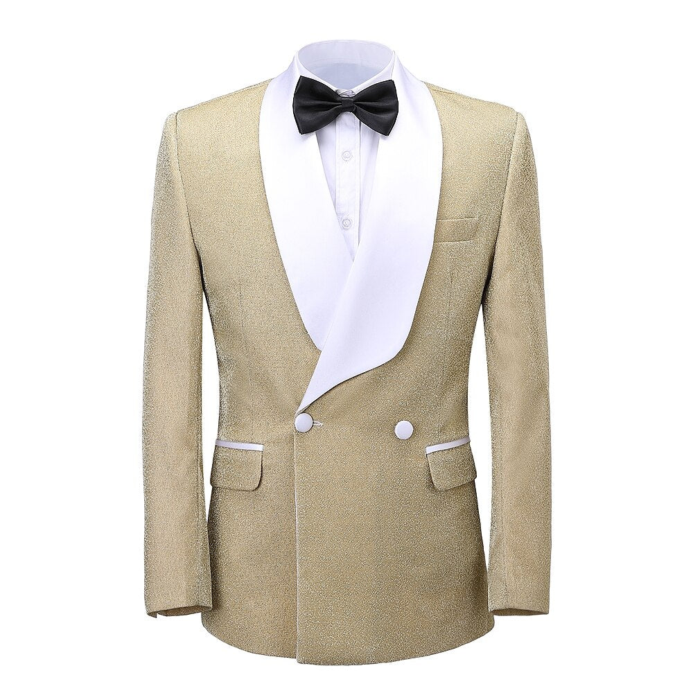 Costume homme brillant croisé 2 pièces coupe slim avec revers châle, smoking de bal, mariage (blazer + pantalon) 