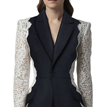 Splicing Colors Lace Women Suit Blazer Black Jacket 1 Piece Elegant French Haute Couture One Button Coat In Stock