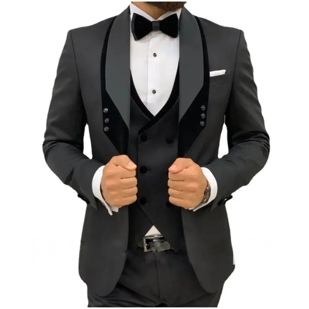 Splicing Men Suits 3 PCS Slim Fit Wedding Prom Costume Groom Jacket Vest Pants Tuxedo Terno Tailored Made Blazer