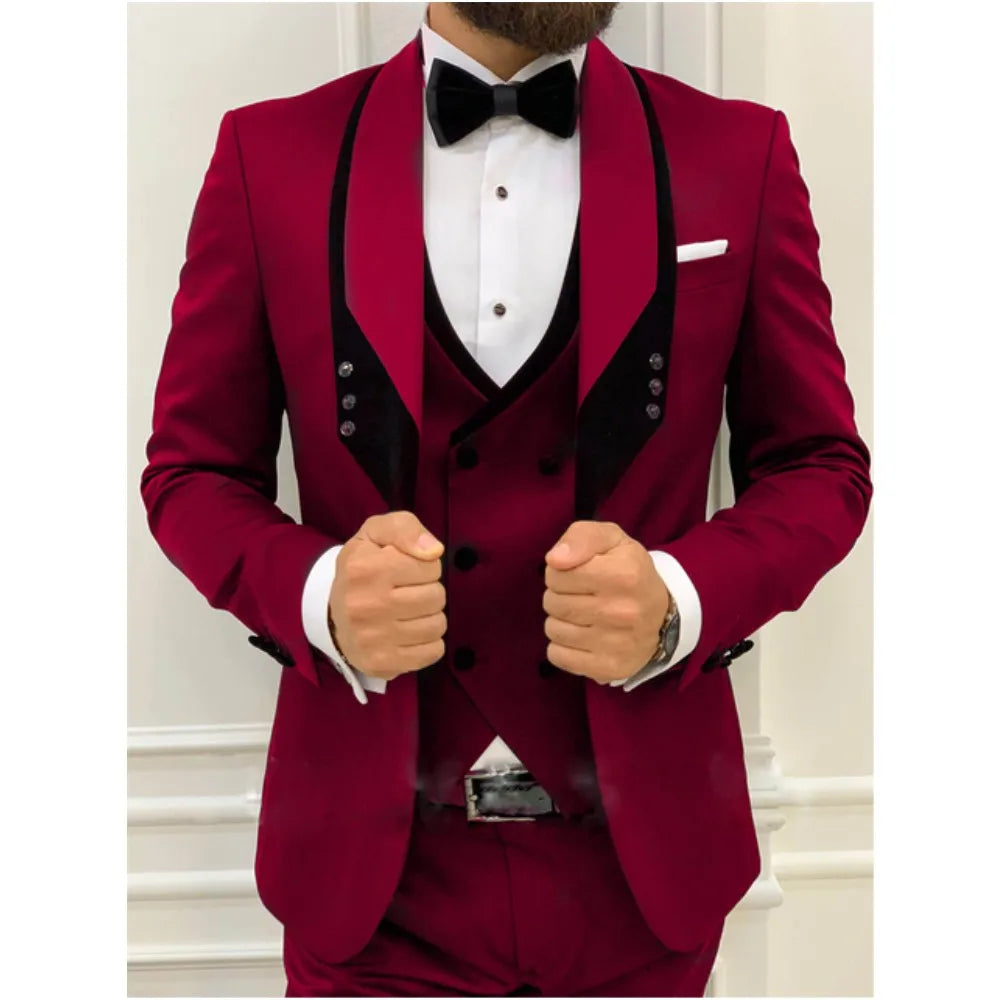 Costume 3 pièces pour homme, coupe cintrée, costume de bal de mariage, veste de marié, gilet, pantalon, smoking, blazer sur mesure 