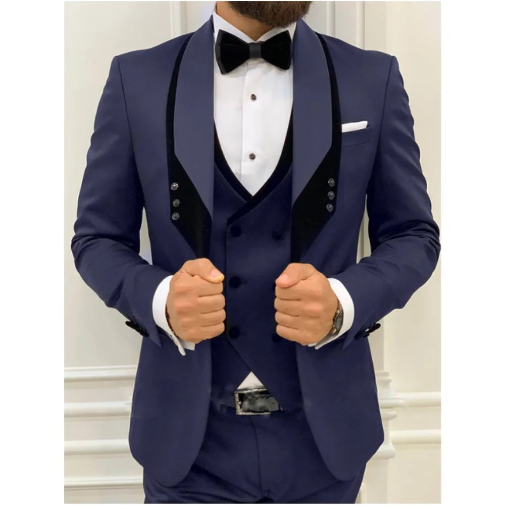 Costume 3 pièces pour homme, coupe cintrée, costume de bal de mariage, veste de marié, gilet, pantalon, smoking, blazer sur mesure 