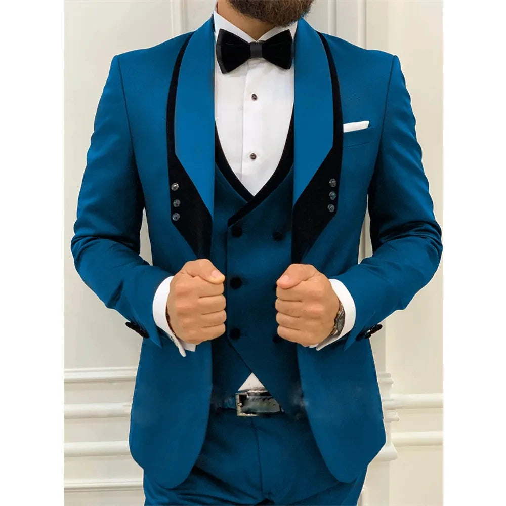 Trajes de hombre de 3 piezas, corte entallado, para boda, graduación, novio, chaqueta, chaleco, pantalones, esmoquin, blazer a medida. 