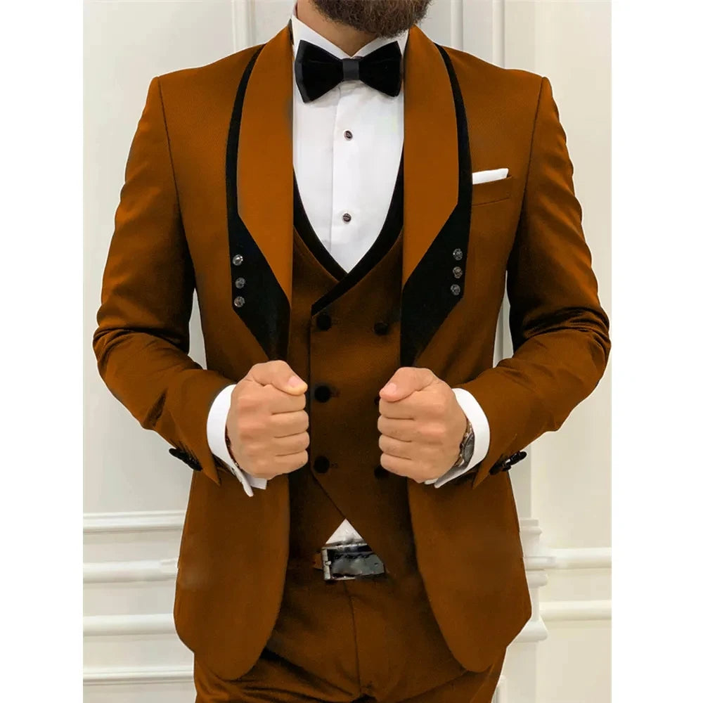 Costume 3 pièces pour homme, coupe cintrée, costume de bal de mariage, veste de marié, gilet, pantalon, smoking, blazer sur mesure 