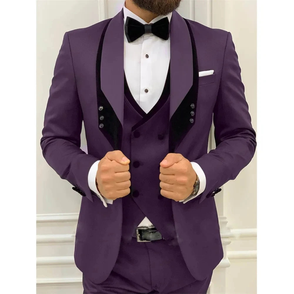 Costume 3 pièces pour homme, coupe cintrée, costume de bal de mariage, veste de marié, gilet, pantalon, smoking, blazer sur mesure 
