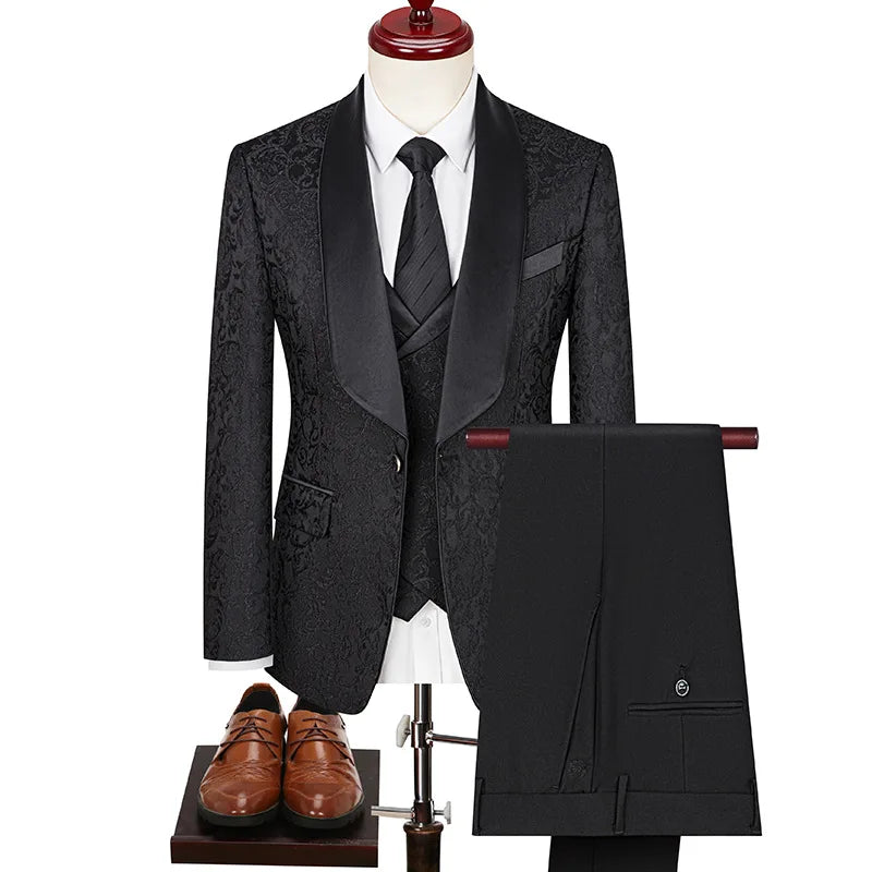Plus-size Men's Jacquard Suit Wedding Dress Groom Suit Mens Suits 3 Piece Men Clothing