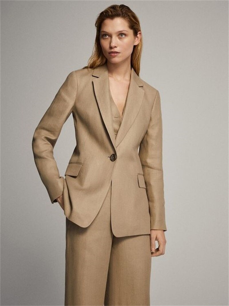 Conjunto de traje de primavera de 3 piezas para mujer, blazer, chaleco y pantalones, vestido de fiesta, formal, caqui, para oficina, talla personalizada, esmoquin de boda. 