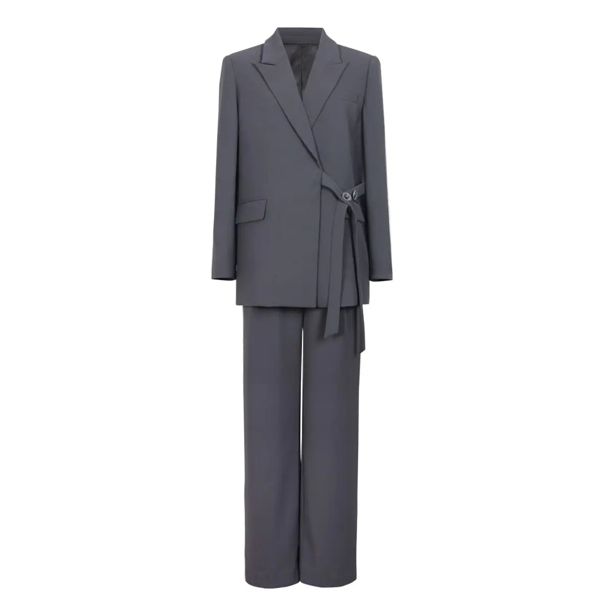 Women's Pants Set 2 Pcs Lace Up Waist Belt Blazer Trousers Temperament